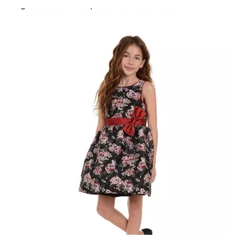 BELLE BADGLEY MISCHKA Girls SZ 7 Floral Jacquard Bow dress with bow waist #124